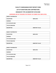 Form OP-120702 Attachment A Facility Fundraising/Event Report Form for Oklahoma Ethics Commission - Oklahoma, Page 2