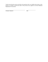 DOC Form 140116A Employee Medical Screening Form/Employee Post-offer Screening and Examination Report Results - Oklahoma, Page 2