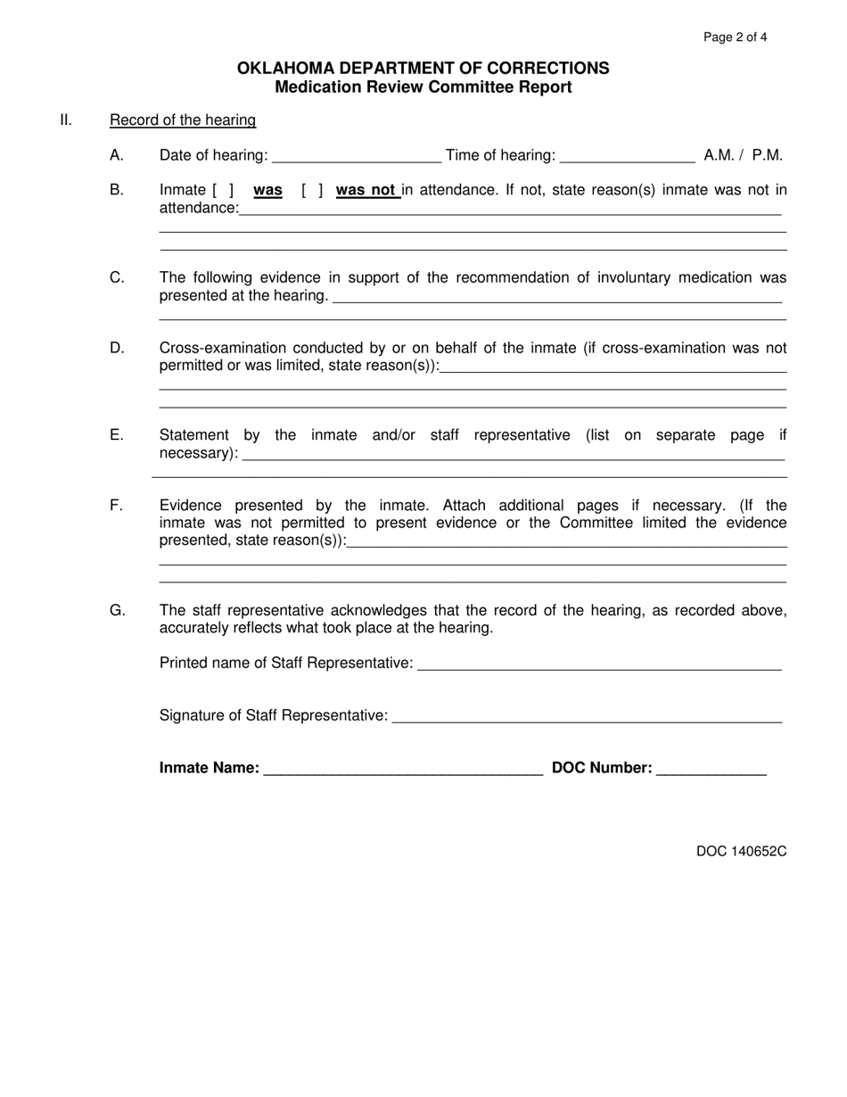 DOC Form 140652C Medication Review Committee Report - Oklahoma, Page 2