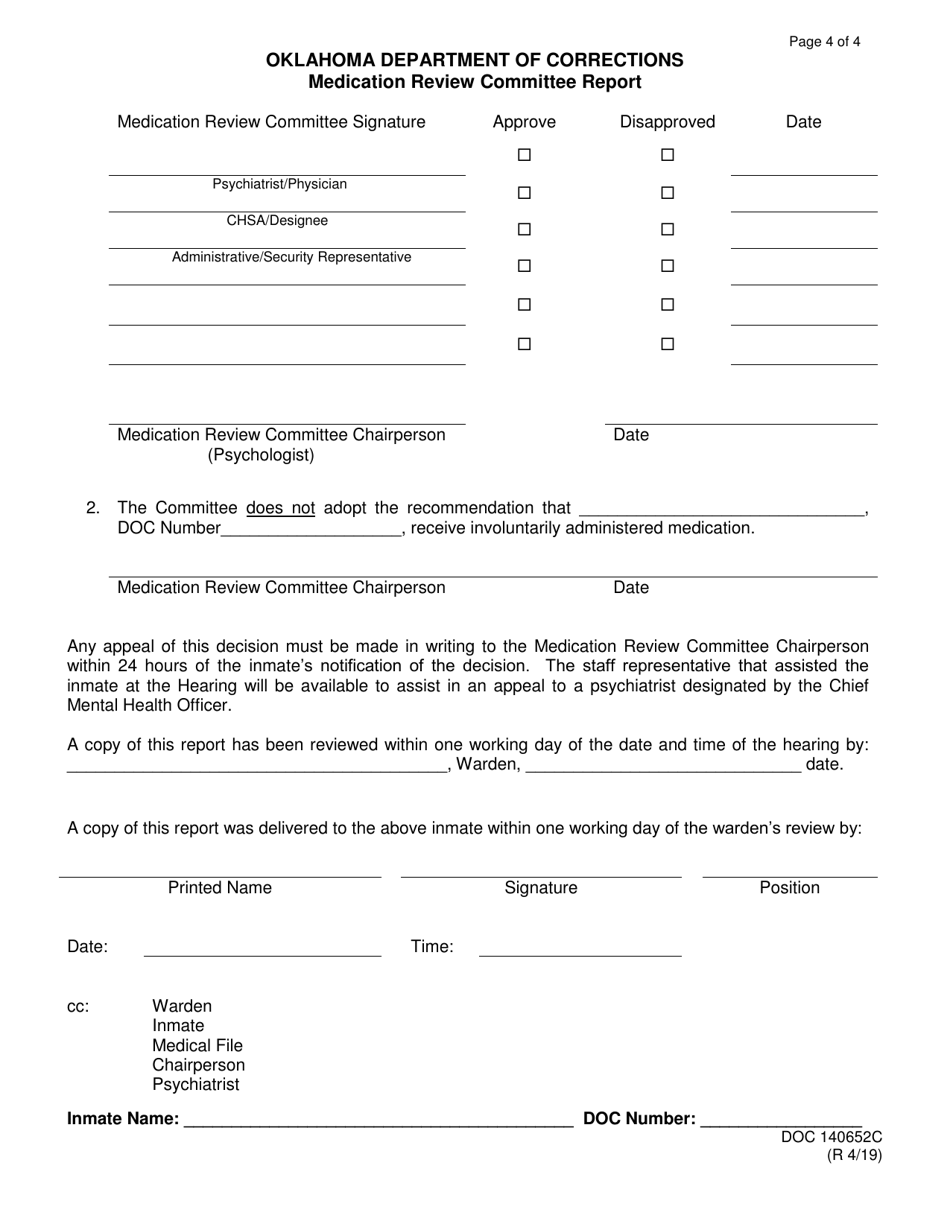 DOC Form 140652C Medication Review Committee Report - Oklahoma, Page 4
