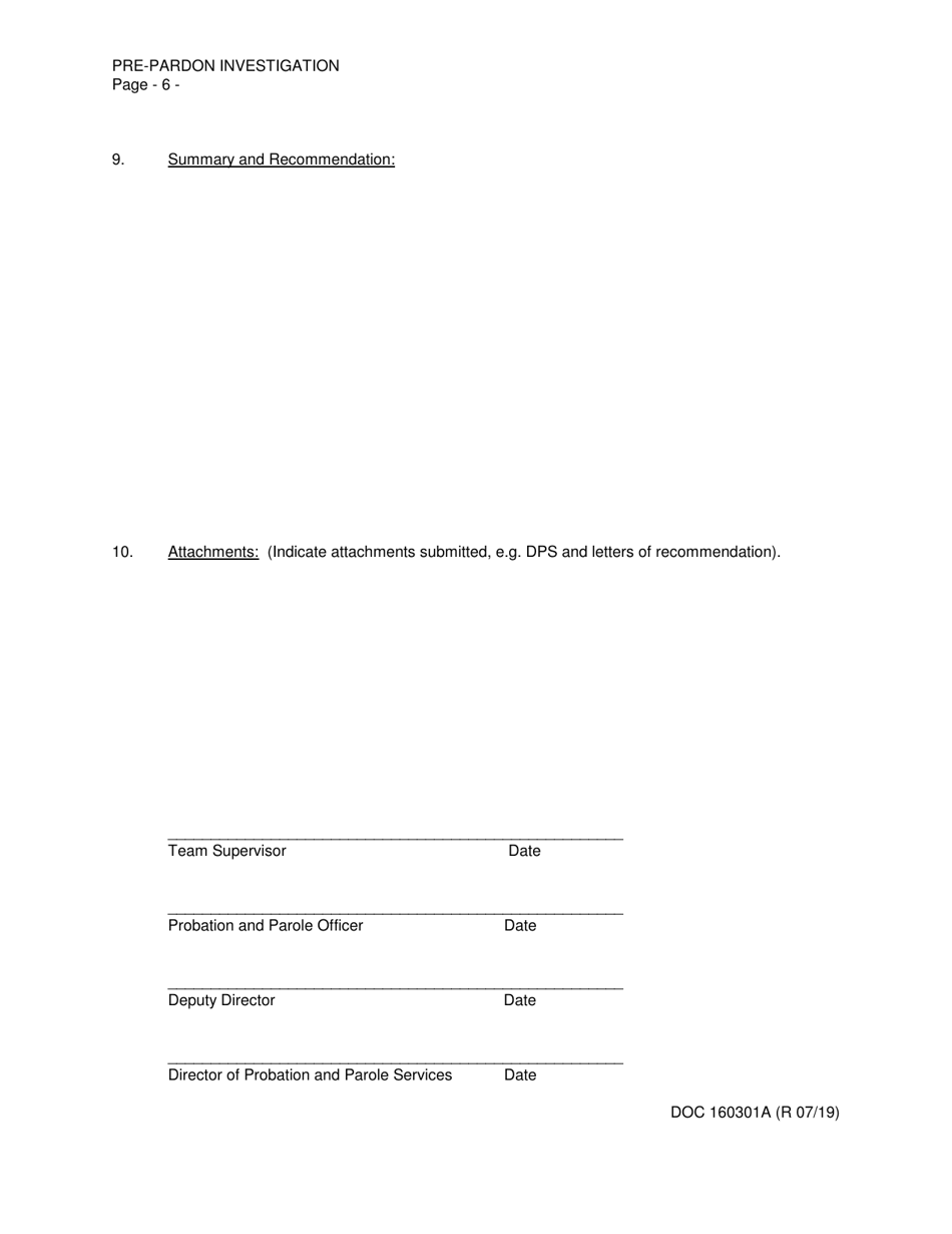 DOC Form 160301A Pre-pardon Investigation - Oklahoma, Page 6