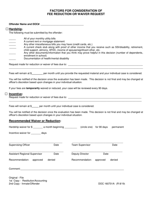 DOC Form 160701A Factors for Consideration of Fee Reduction or Waiver Request - Oklahoma