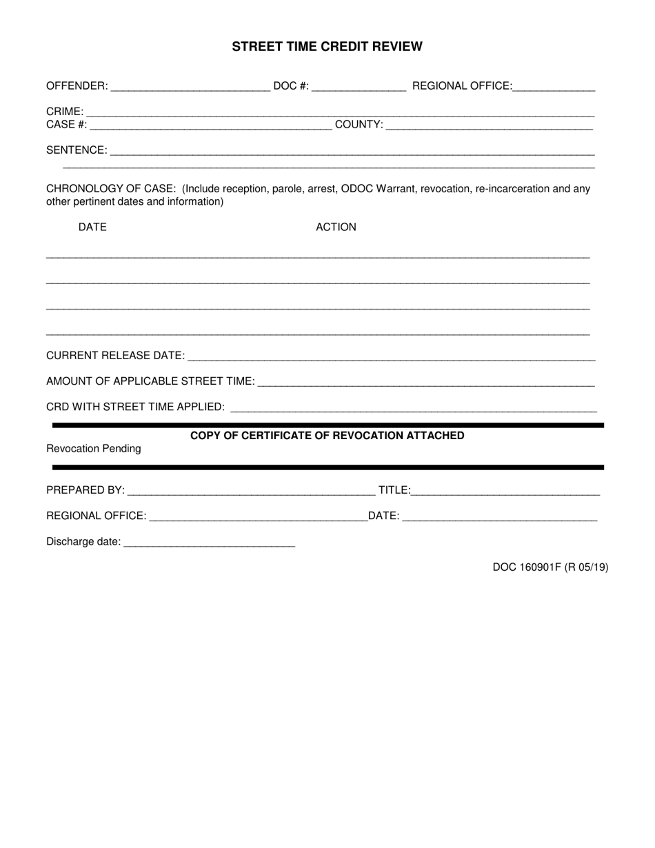 DOC Form 160901F Street Time Credit Review - Oklahoma, Page 1