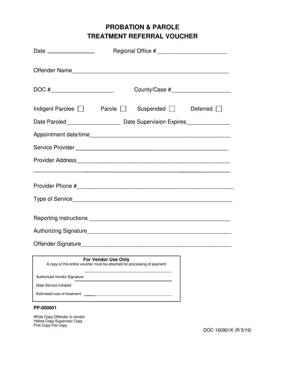 DOC Form 160901K Probation  Parole Treatment Referral Voucher - Oklahoma, Page 1