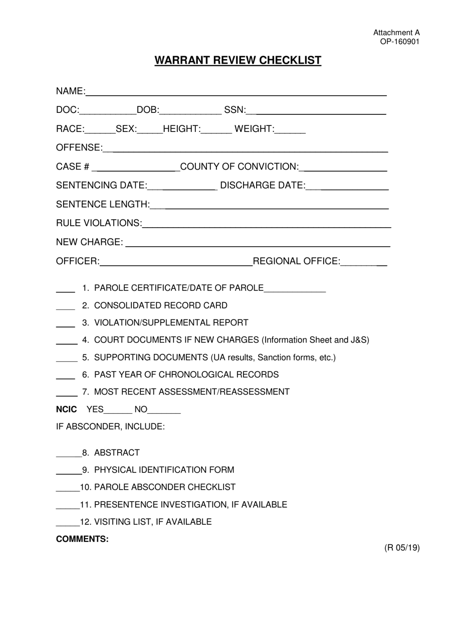 Form OP-160901 Attachment A Warrant Review Checklist - Oklahoma, Page 1