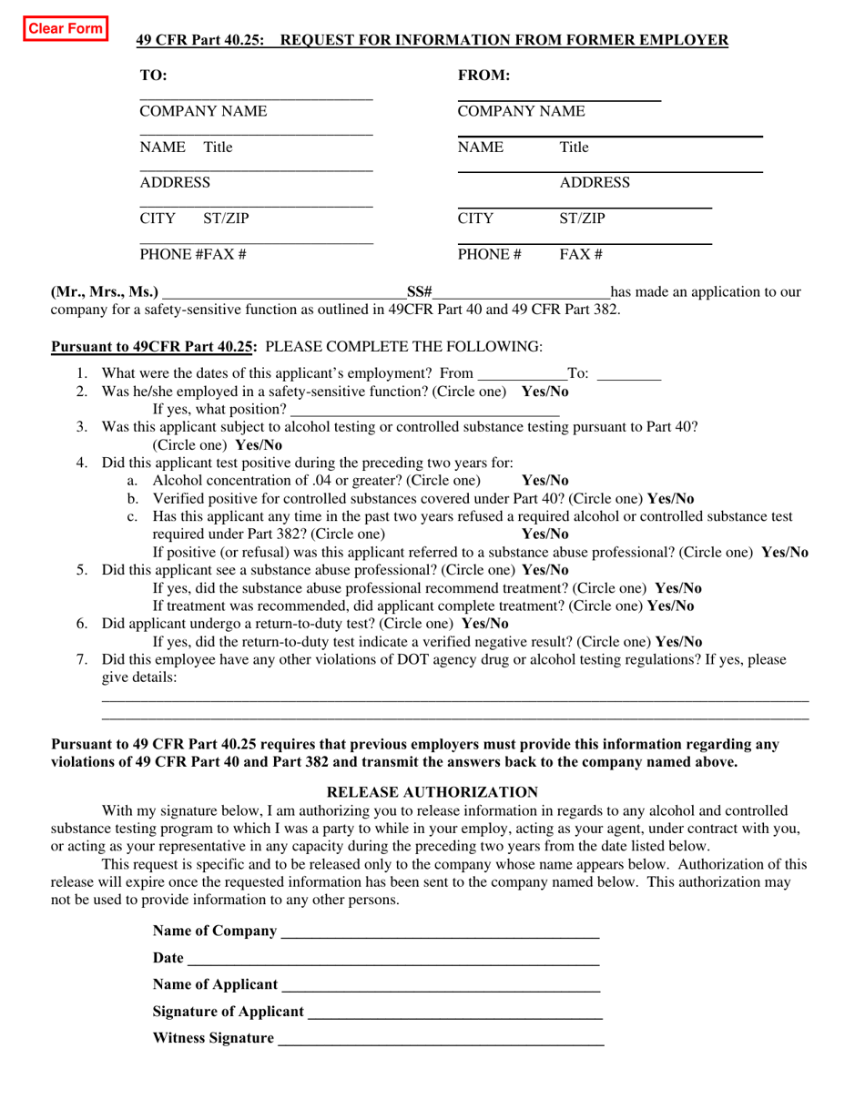 Request for Information From Former Employer - Oklahoma, Page 1