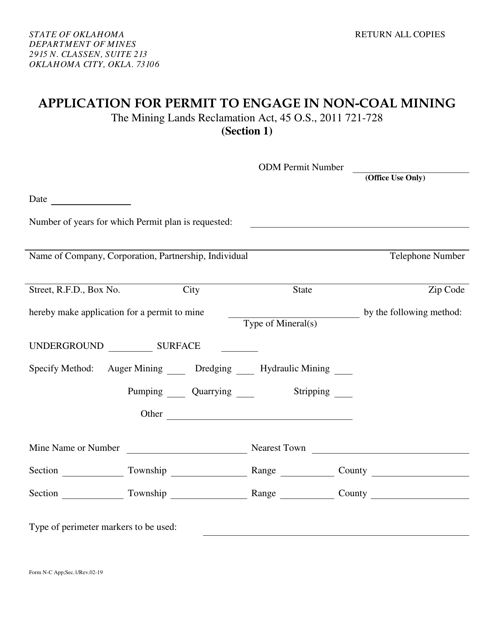 Form N-C Application for Permit to Engage in Non-coal Mining - Oklahoma