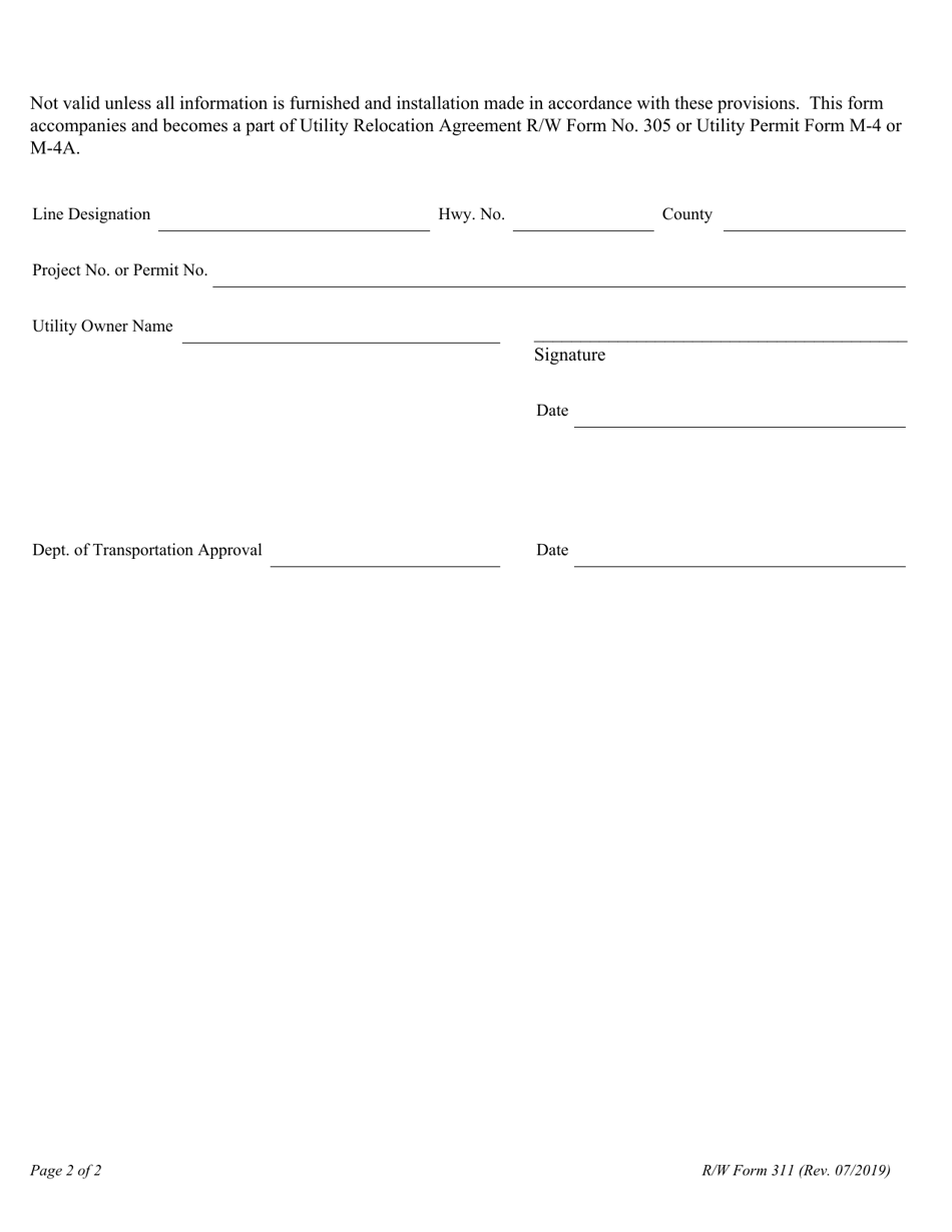 R / W Form 311 Special Provisions for the Installation of Underground Steel Pipeline Crossing State and Federal Rights-Of-Way Without the Use of Conduit - Oklahoma, Page 2