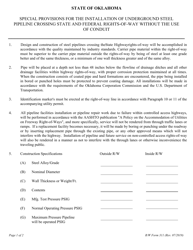 R/W Form 311 &quot;Special Provisions for the Installation of Underground Steel Pipeline Crossing State and Federal Rights-Of-Way Without the Use of Conduit&quot; - Oklahoma
