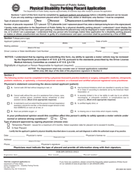 Document preview: Form DPS302DC 002 Physical Disability Parking Placard Application - Oklahoma