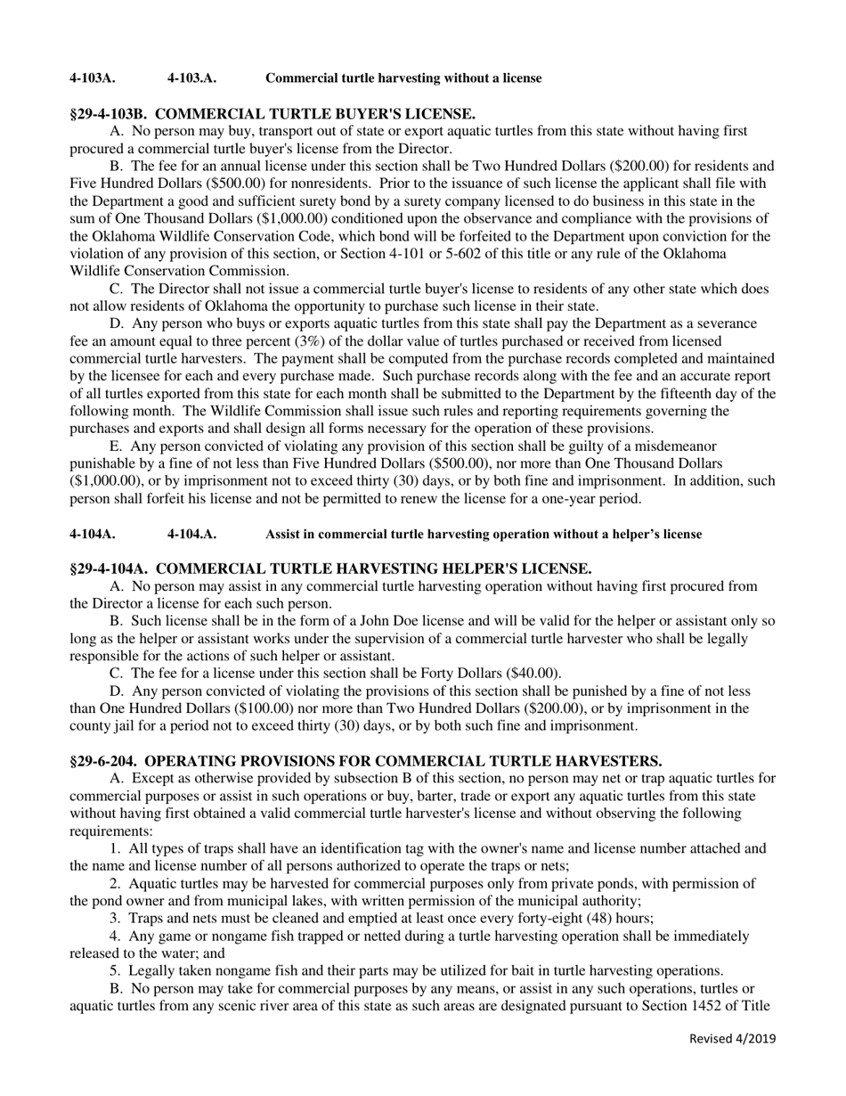 Application for Commercial Aquatic Turtle Buyer License - Oklahoma, Page 10