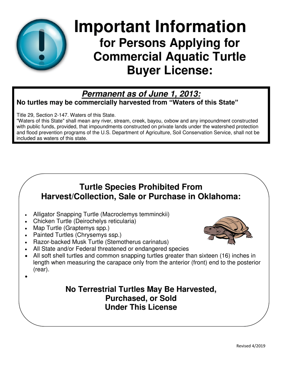 Application for Commercial Aquatic Turtle Buyer License - Oklahoma, Page 2