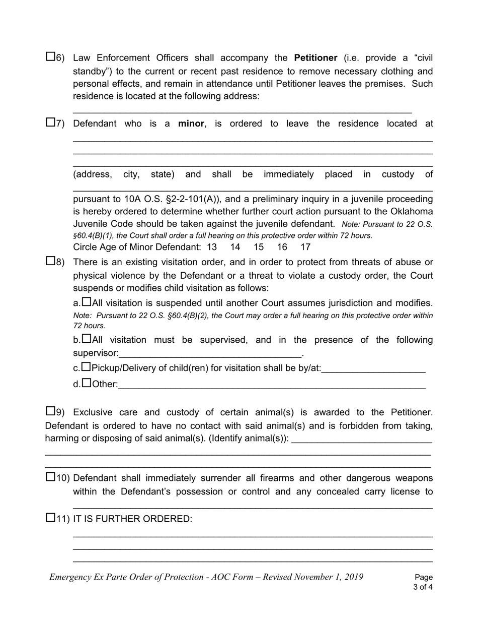 Emergency Order of Protection - Oklahoma, Page 3