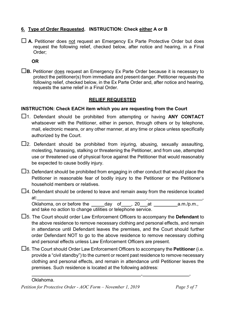 Petition for Protective Order - Oklahoma, Page 5