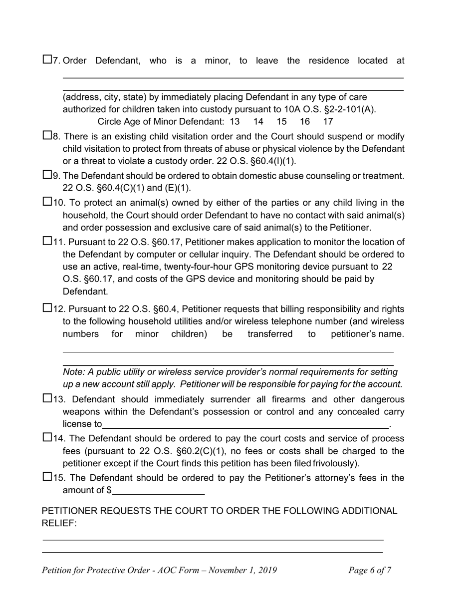 Petition for Protective Order - Oklahoma, Page 6