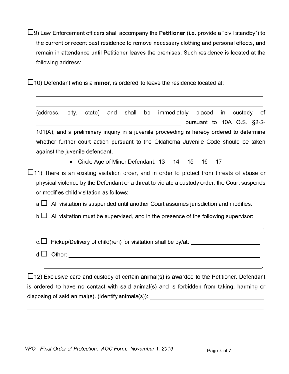 Final Order of Protection - Oklahoma, Page 4