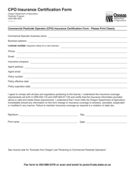 Cpo Insurance Certification Form - Oregon