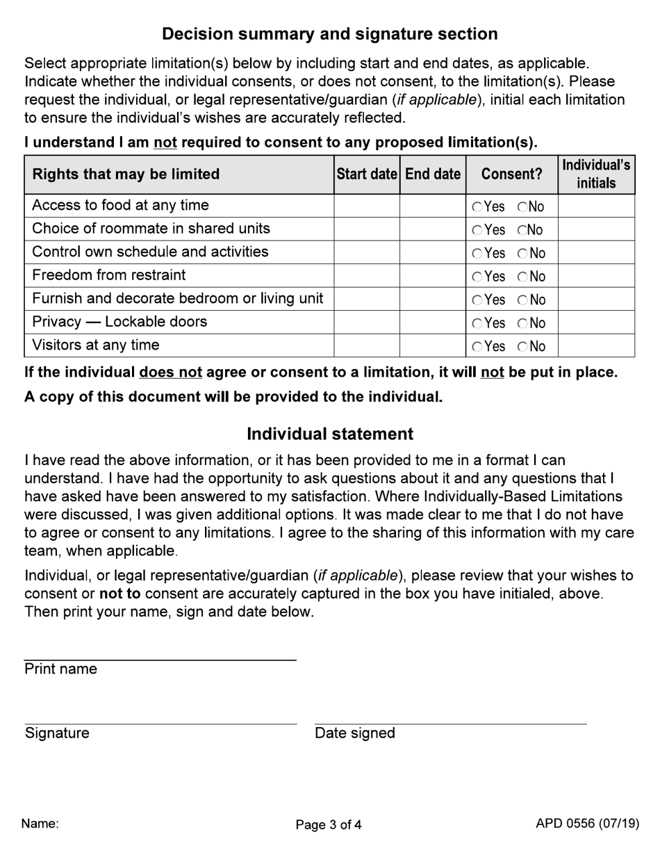 Form APD0556 Individual Consent to Hcbs Limitation(S) - Oregon, Page 3