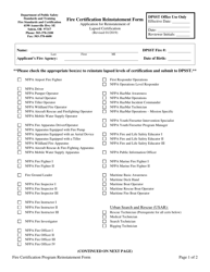 Fire Certification Reinstatement Form - Oregon
