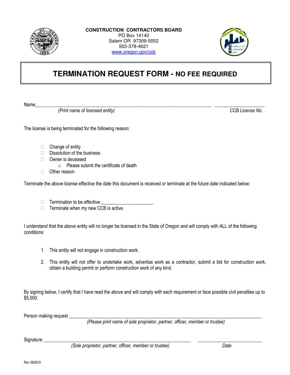 Termination Request Form - Oregon, Page 1
