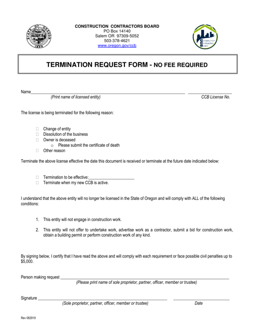 Termination Request Form - Oregon Download Pdf