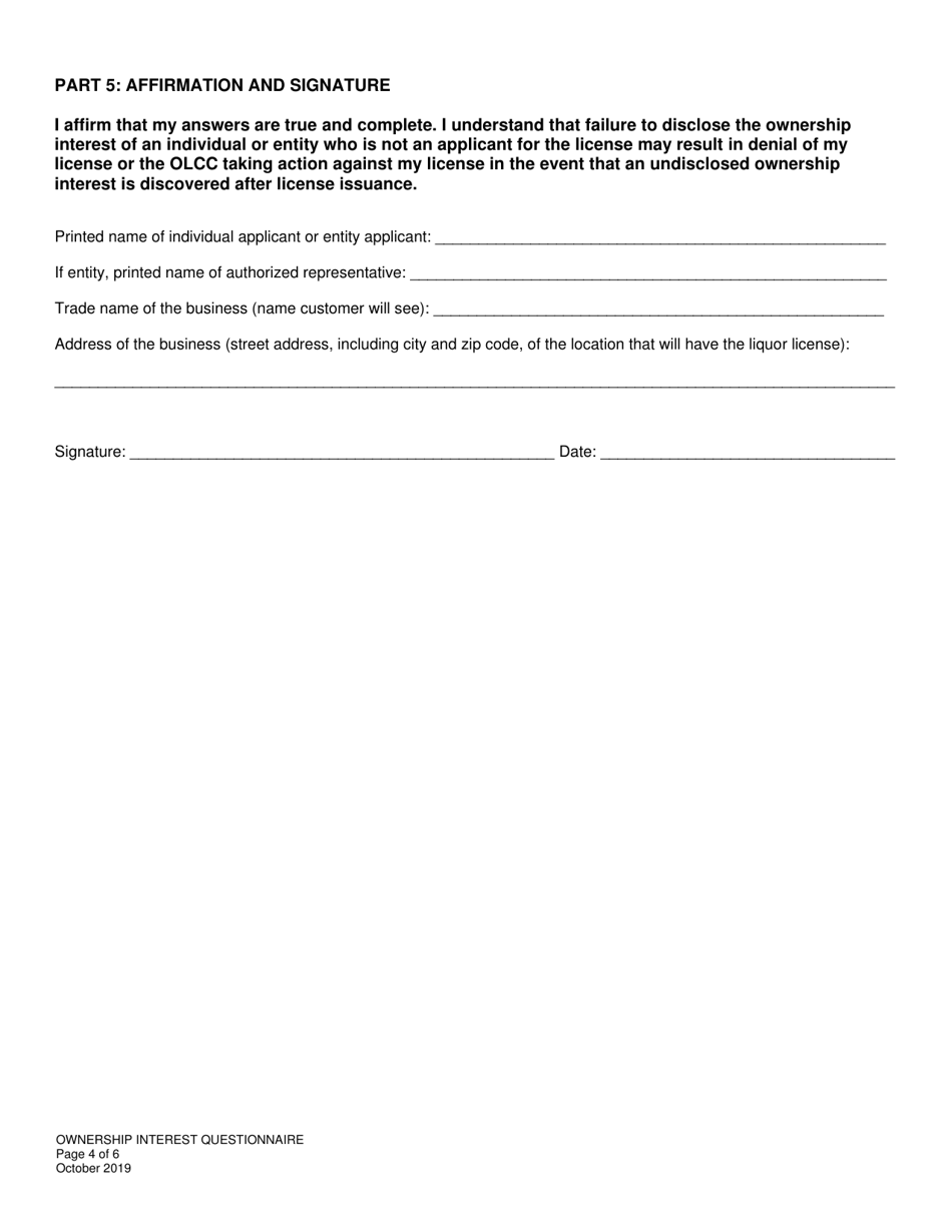 Ownership Interest Questionnaire - Oregon, Page 4