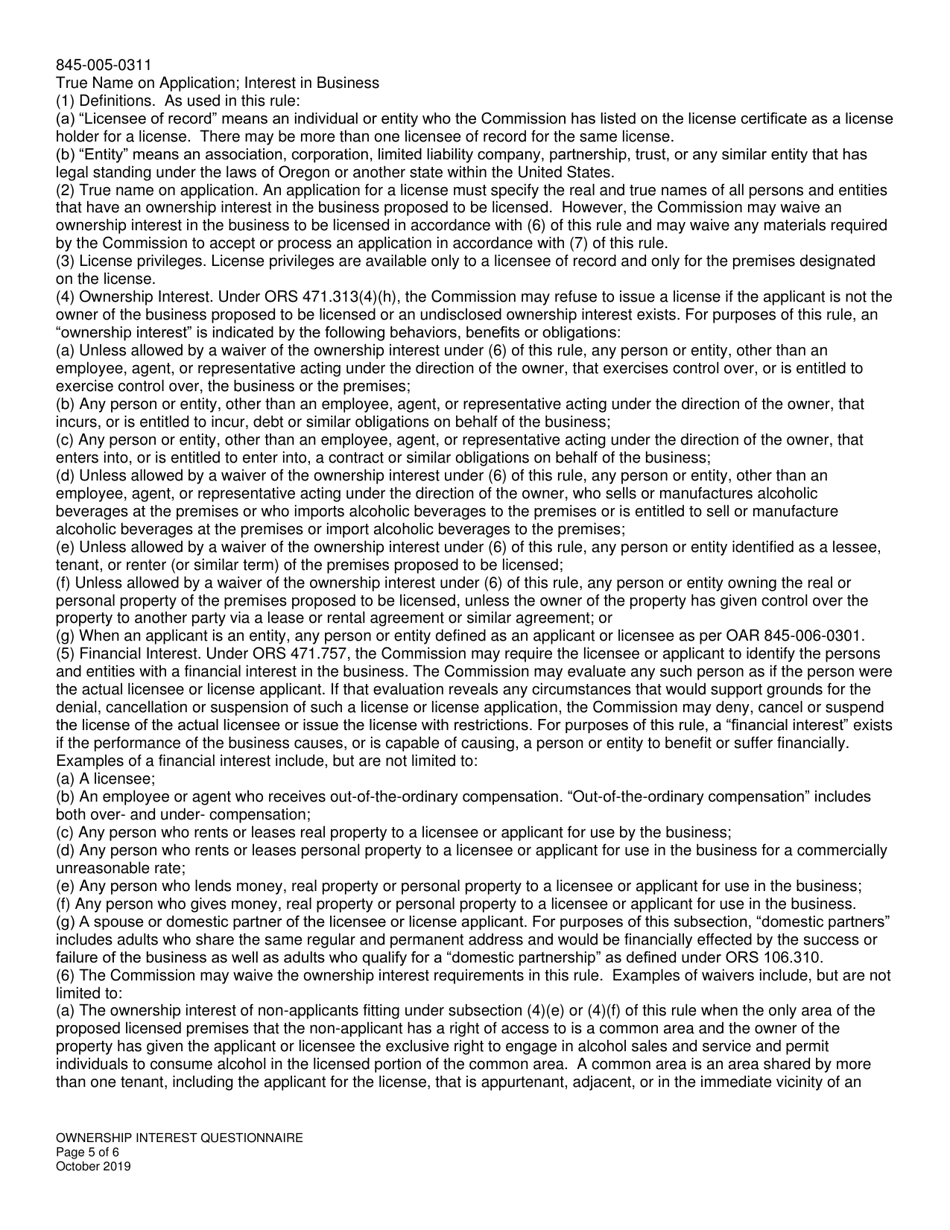Ownership Interest Questionnaire - Oregon, Page 5