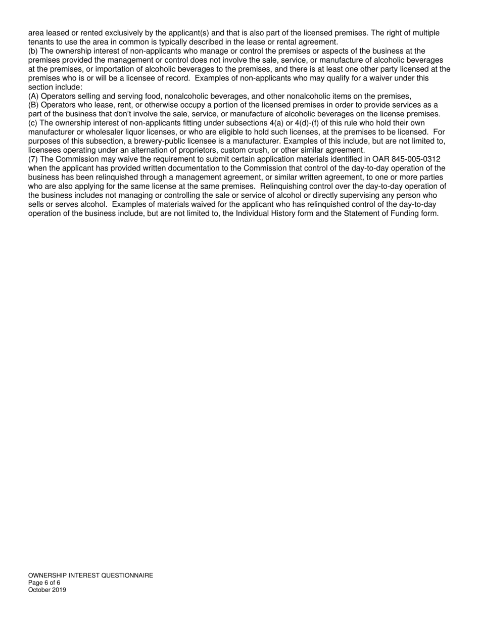 Ownership Interest Questionnaire - Oregon, Page 6