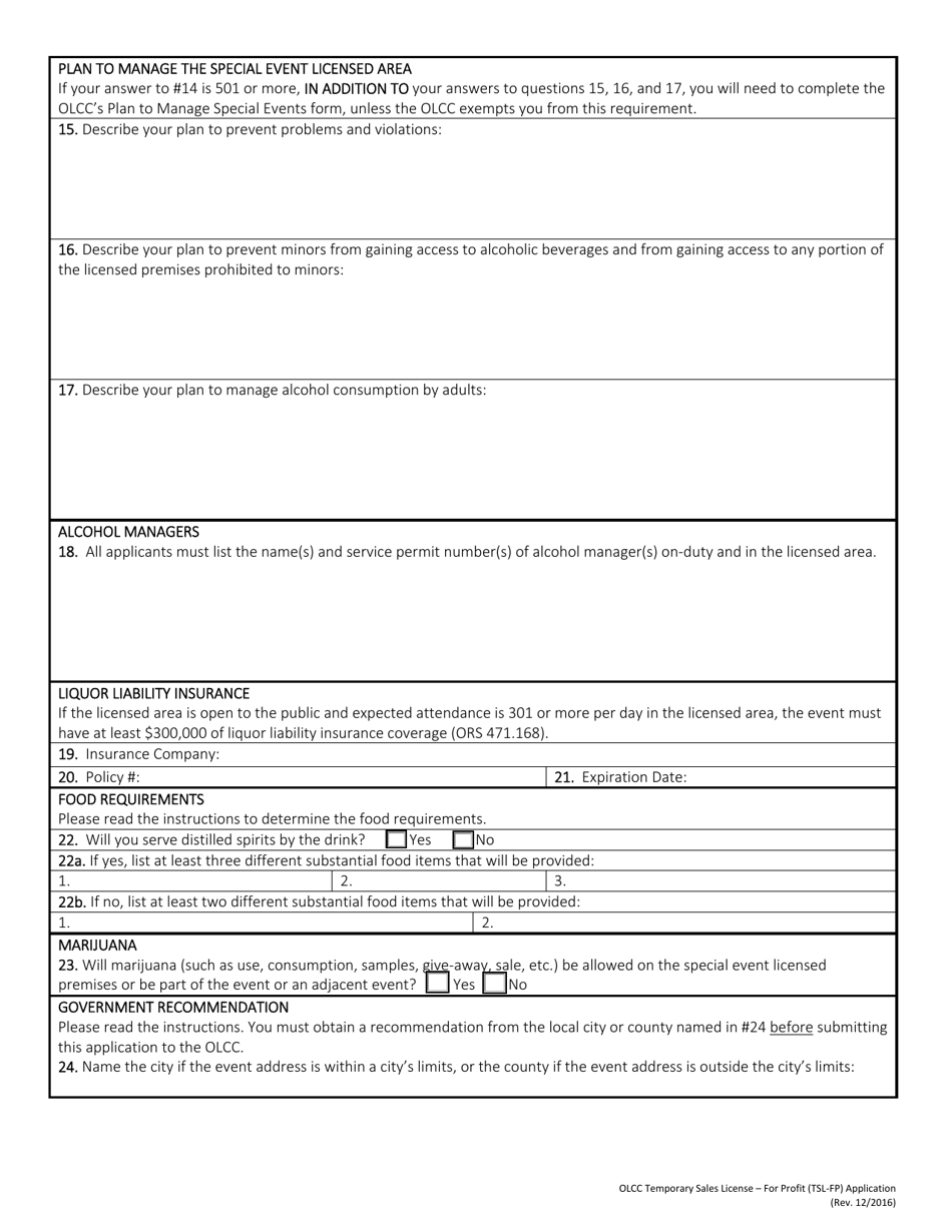 Temporary Sales License - for Profit (Tsl-fp) Application - Oregon, Page 6