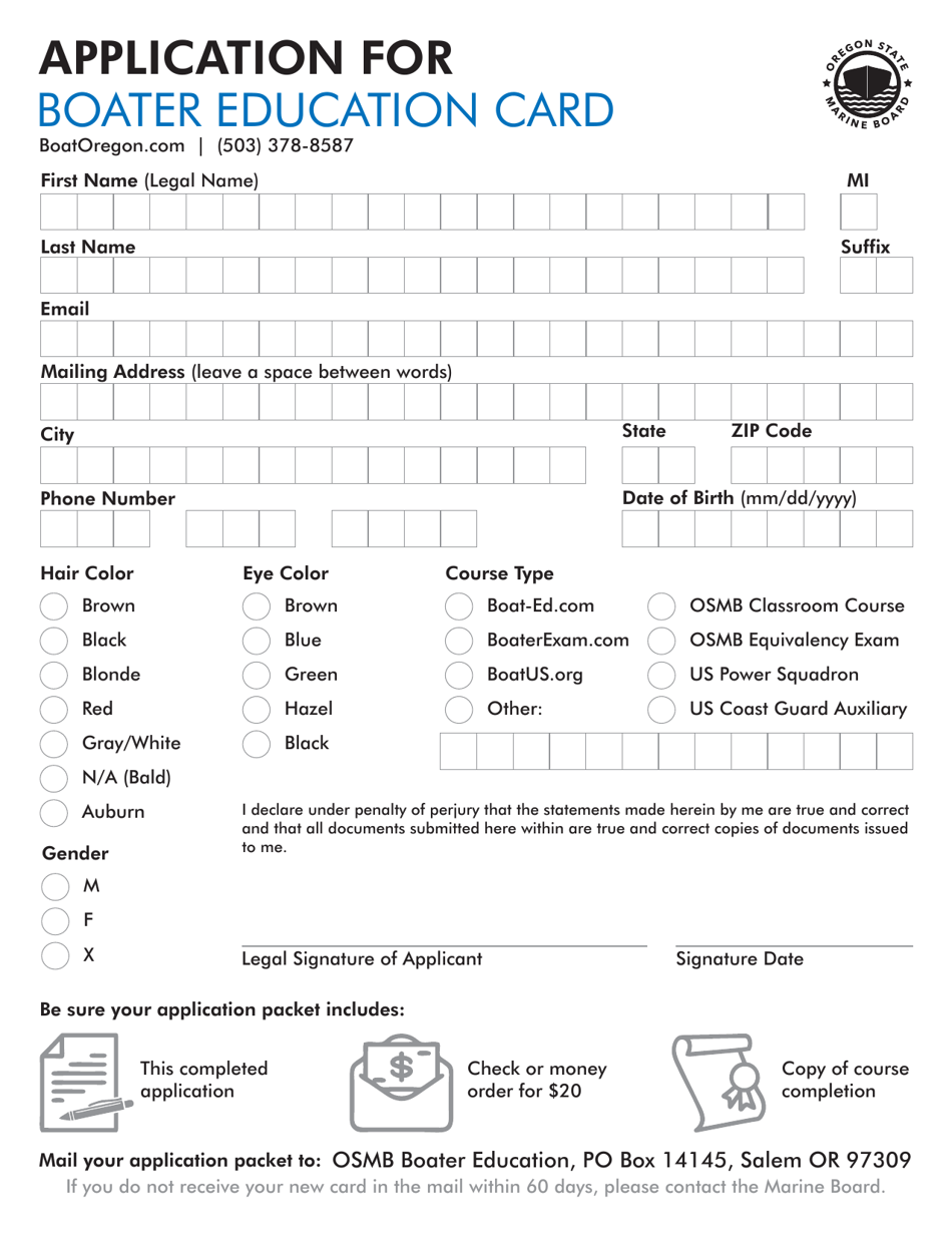 Oregon Application for Boater Education Card Fill Out, Sign Online