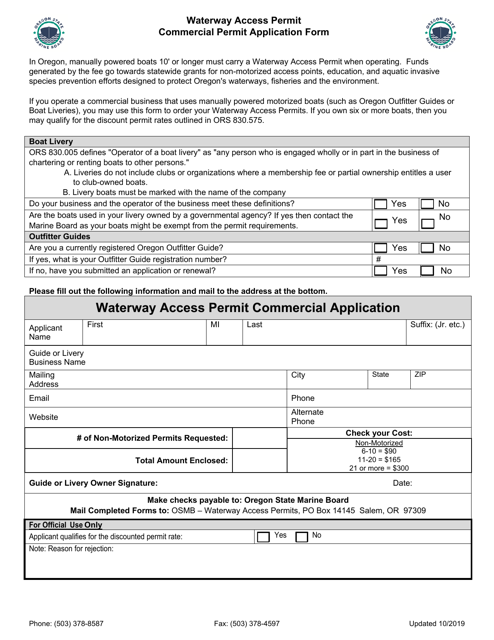 Waterway Access Permit Commercial Application Form - Oregon