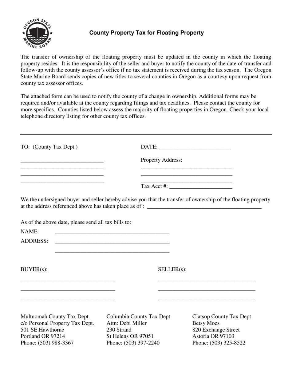 Oregon County Property Tax for Floating Property Download Printable PDF