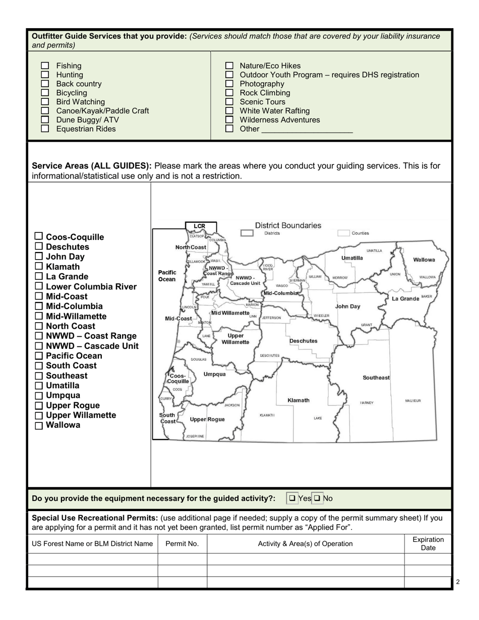 Oregon Outfitter Guide Application - Oregon, Page 3