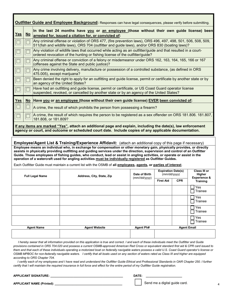 Oregon Outfitter Guide Application - Oregon, Page 5