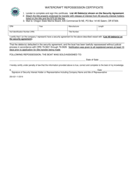 Watercraft Repossession Certificate - Oregon