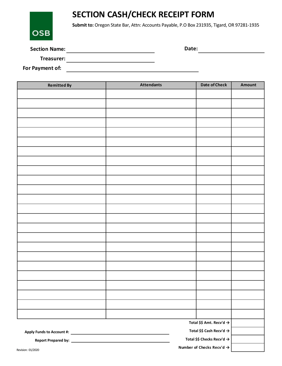 Oregon Section Cash/Check Receipt Form - Fill Out, Sign Online and ...