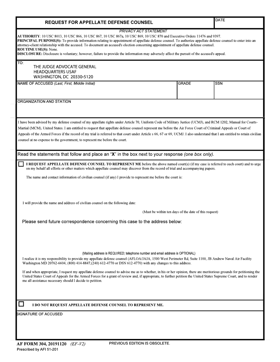 AF Form 304 - Fill Out, Sign Online and Download Fillable PDF ...