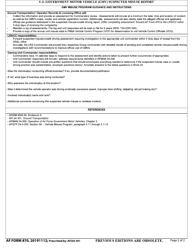 AF Form 870 U.S. Government Motor Vehicle (GMV) Suspected Misuse Report, Page 2
