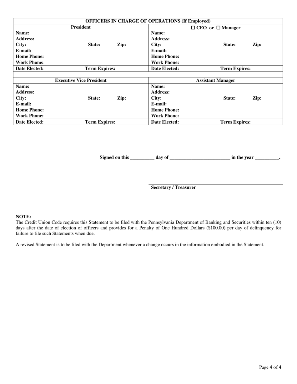 Statement of Officers and Directors - Pennsylvania, Page 4