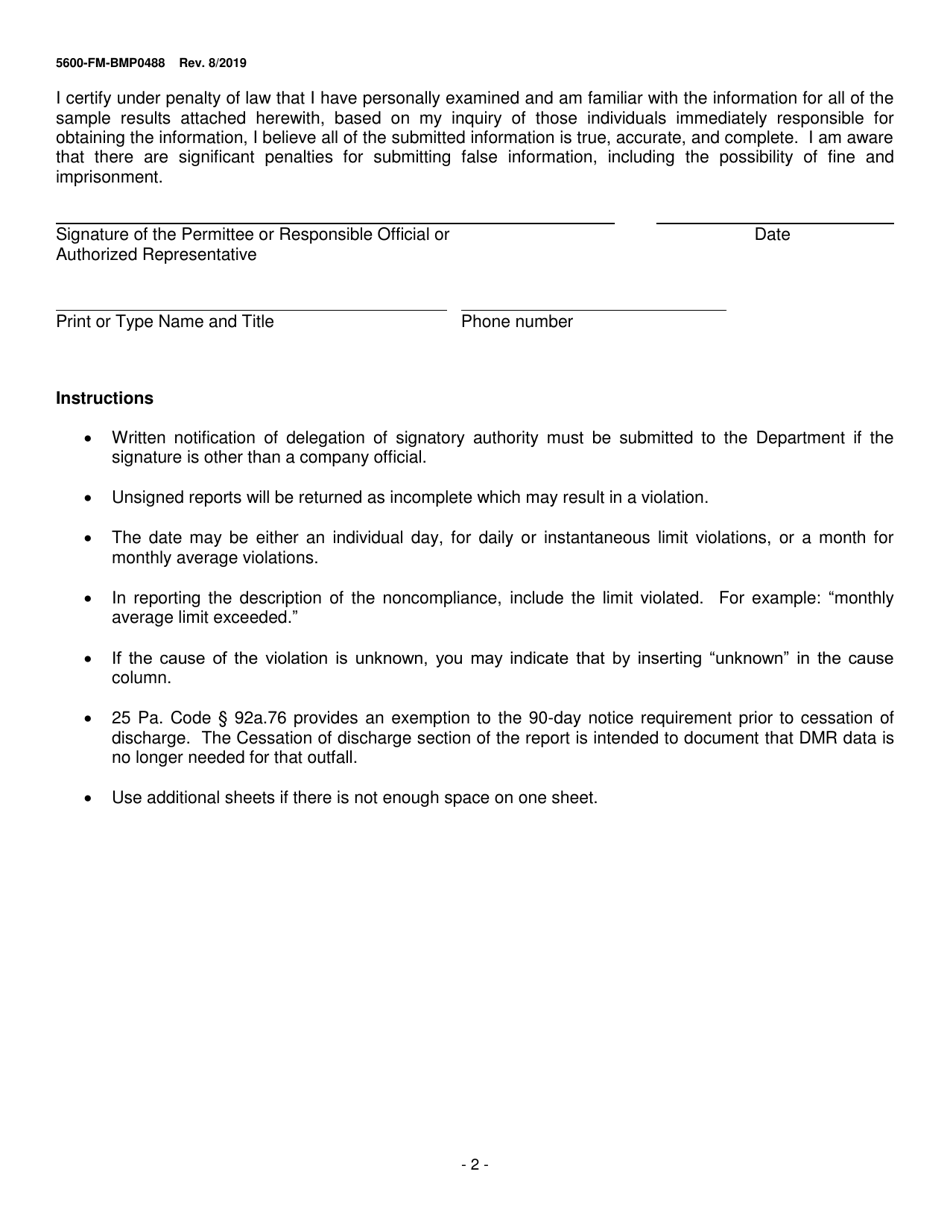 Form 5600-FM-BMP0488 Discharge Monitoring Report Cover Sheet - Pennsylvania, Page 2