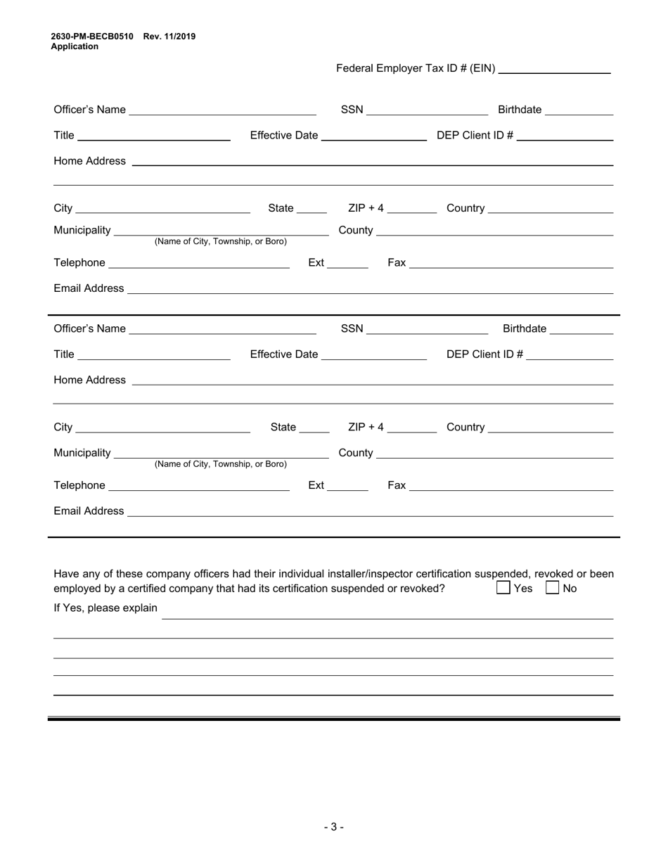 Form 2630-PM-BECB0510 Storage Tank Company Certification Application - Pennsylvania, Page 3
