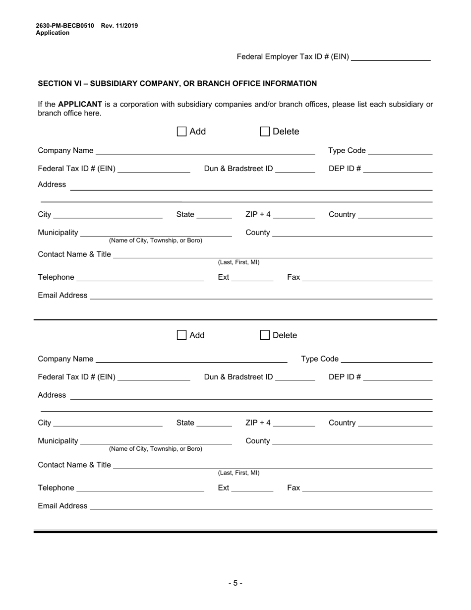 Form 2630-PM-BECB0510 Storage Tank Company Certification Application - Pennsylvania, Page 5