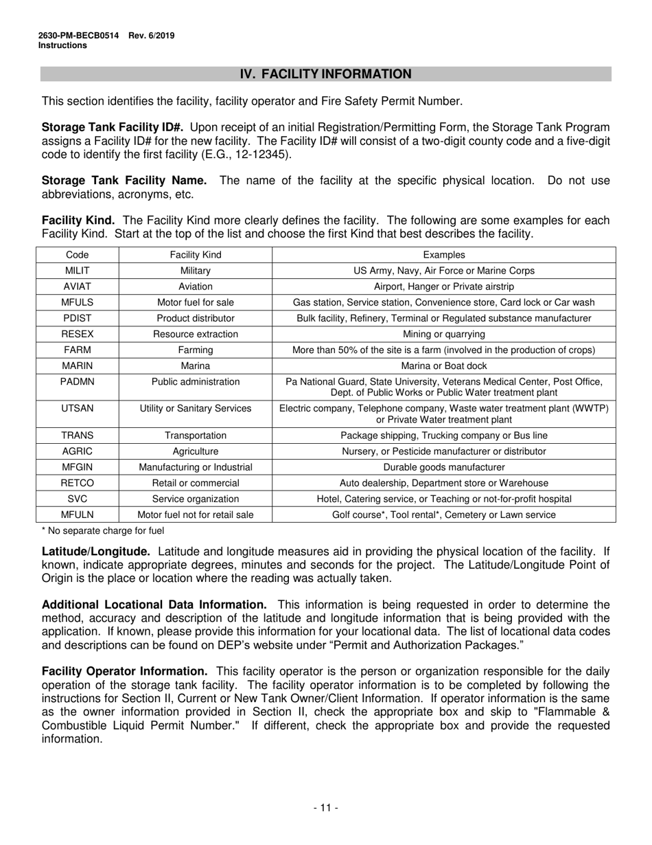 Instructions for Form 2630-PM-BECB0514 Storage Tanks Registration / Permitting Application Form - Pennsylvania, Page 11