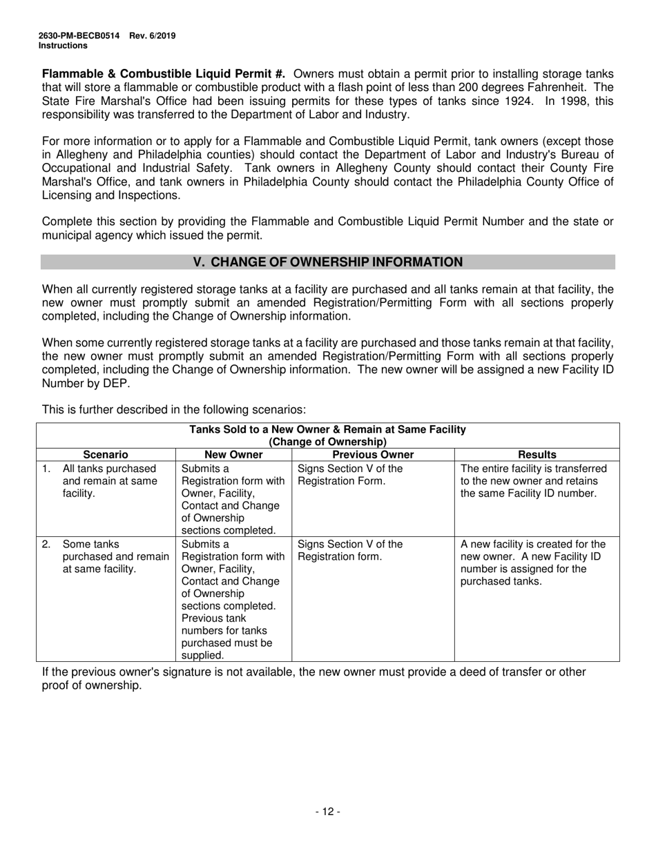Instructions for Form 2630-PM-BECB0514 Storage Tanks Registration / Permitting Application Form - Pennsylvania, Page 12