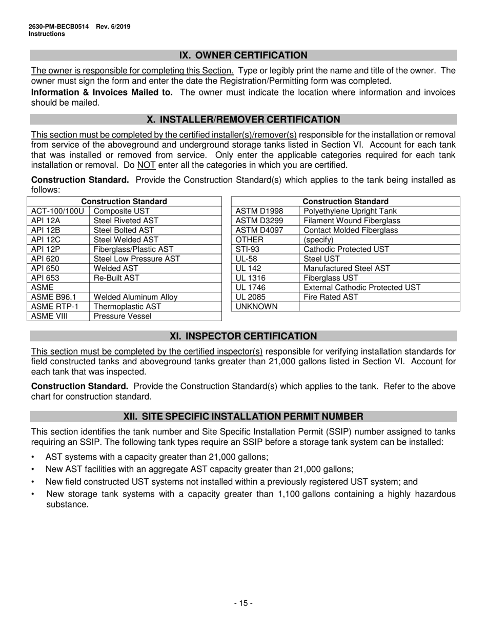 Instructions for Form 2630-PM-BECB0514 Storage Tanks Registration / Permitting Application Form - Pennsylvania, Page 15