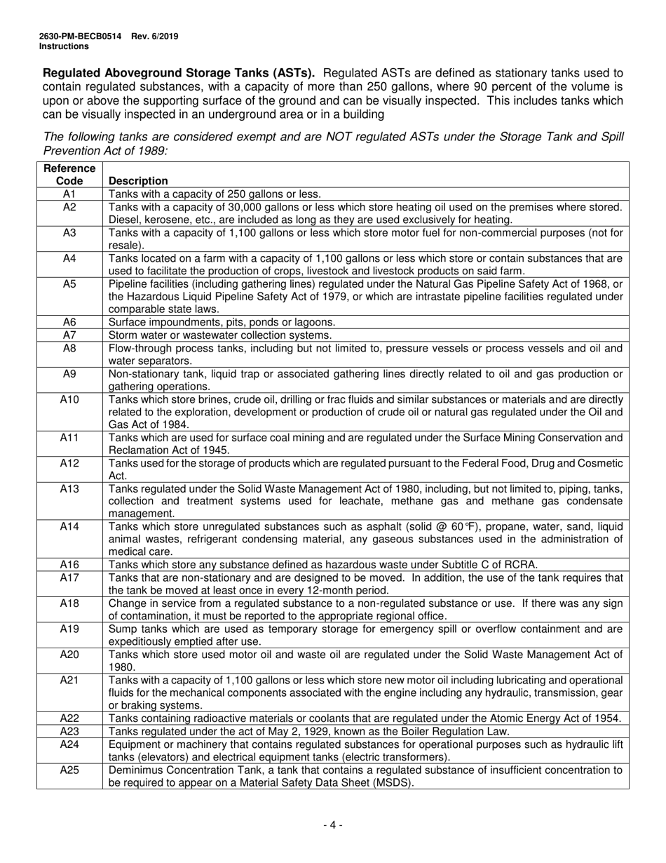 Instructions for Form 2630-PM-BECB0514 Storage Tanks Registration / Permitting Application Form - Pennsylvania, Page 4