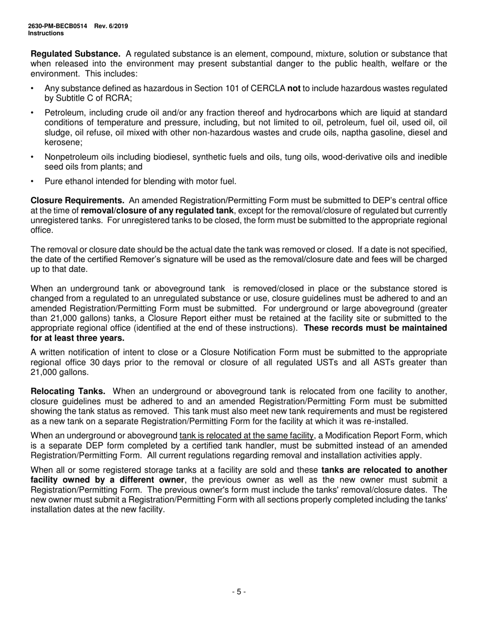 Instructions for Form 2630-PM-BECB0514 Storage Tanks Registration / Permitting Application Form - Pennsylvania, Page 5