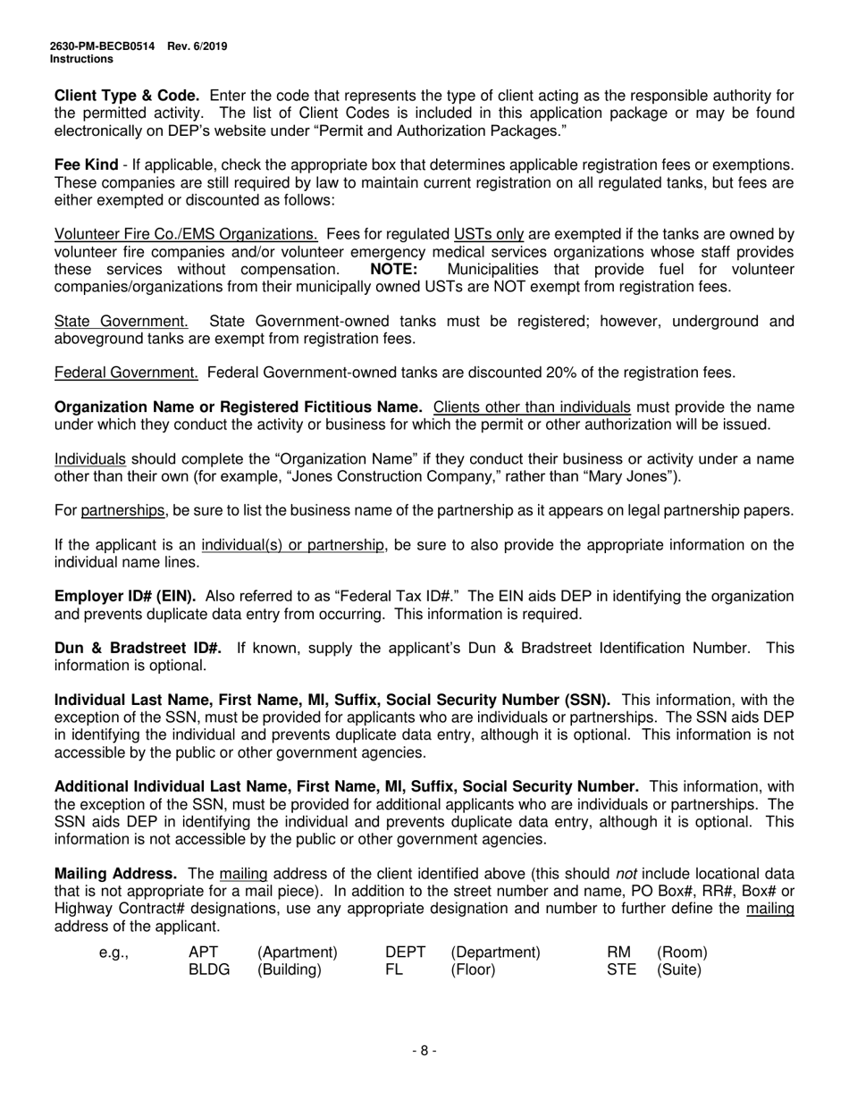Instructions for Form 2630-PM-BECB0514 Storage Tanks Registration / Permitting Application Form - Pennsylvania, Page 8