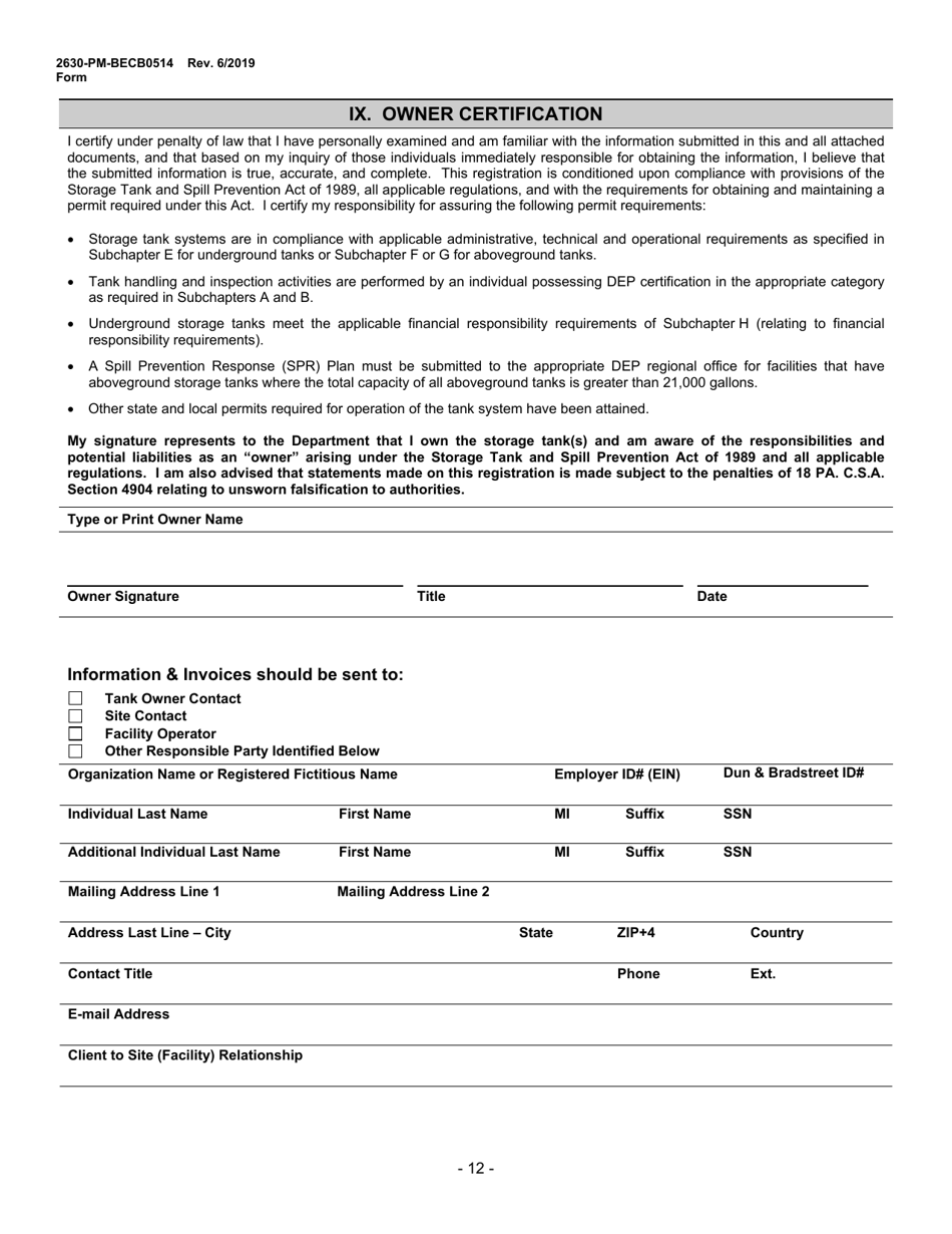 Form 2630-PM-BECB0514 Storage Tanks Registration / Permitting Application Form - Pennsylvania, Page 12