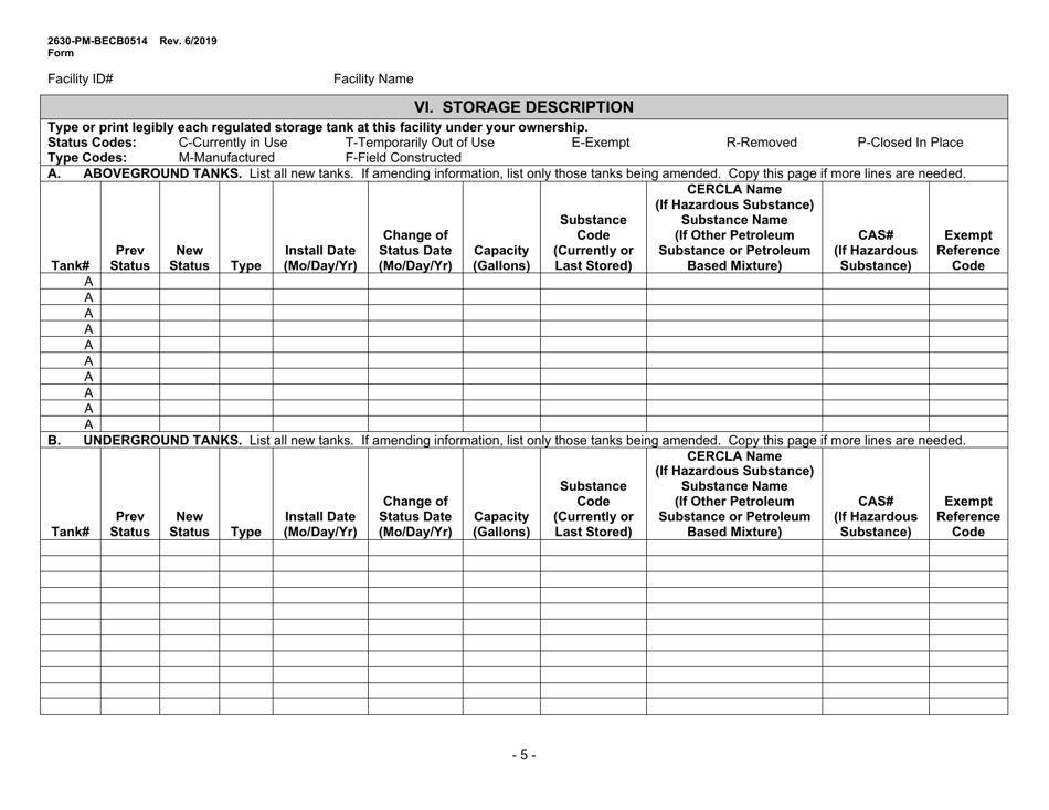 Form 2630-PM-BECB0514 Storage Tanks Registration / Permitting Application Form - Pennsylvania, Page 5